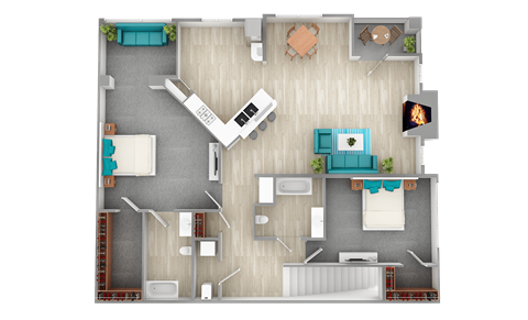 Floor plan for 2 beds, 2 baths, 1326 sqft